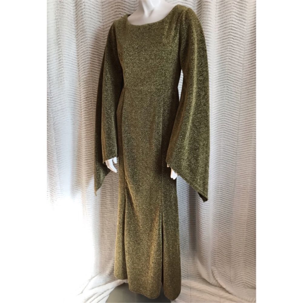 Order Plus Gold Sparkly Formal Bell Sleeve Dress (M)